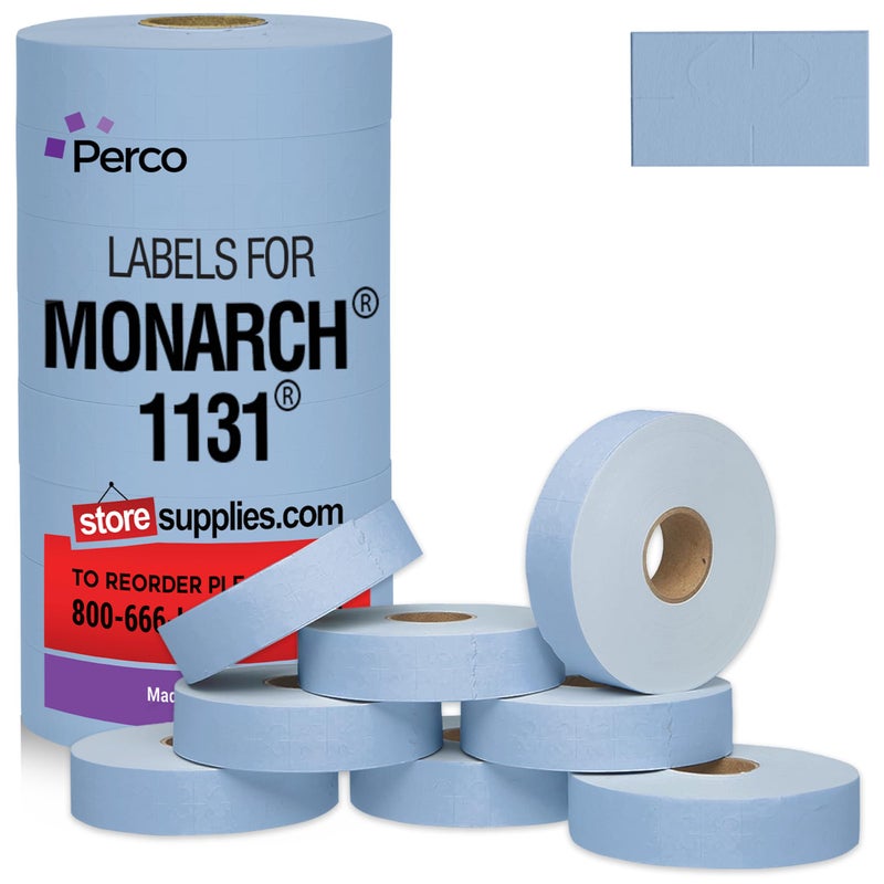Perco Blue Pricing Labels for Monarch 1131 Price Gun - 1 Sleeve, 8 Rolls, 20,000 Price Marking Labels - with Ink Roll Included - Image 1